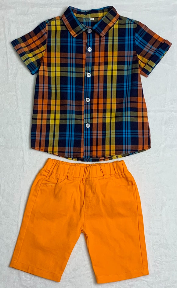 Blue and Orange Plaid Set